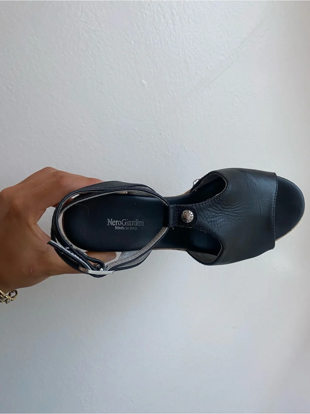 Nero Giardini Black Leather Slingback Platform Sandals